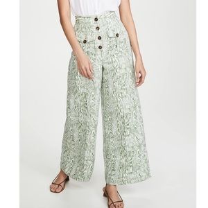C/memo collective green wooden patterned wide leg pants